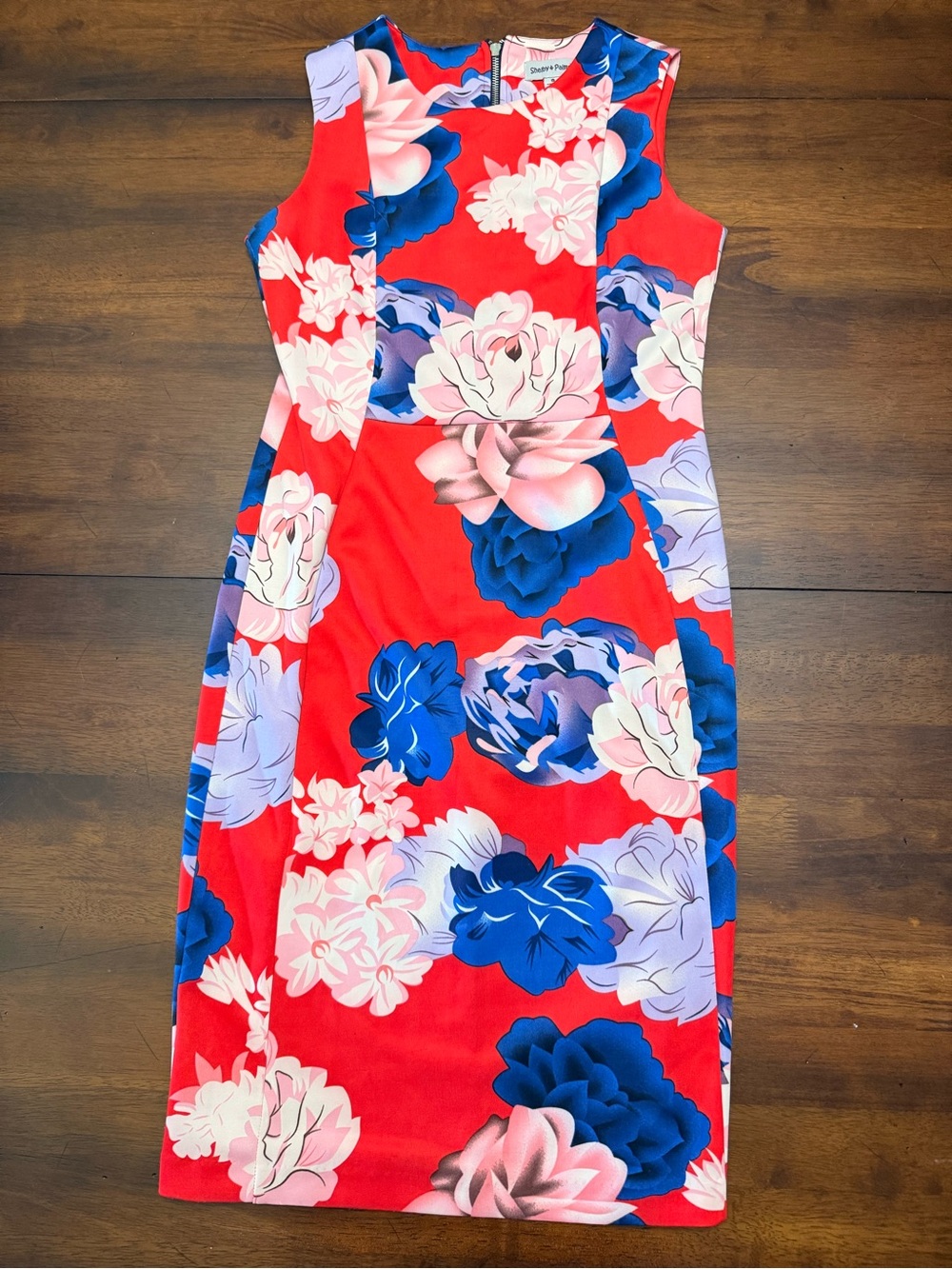 Shelby & Palmer Floral Sheath Dress in Red, Pink & Blue